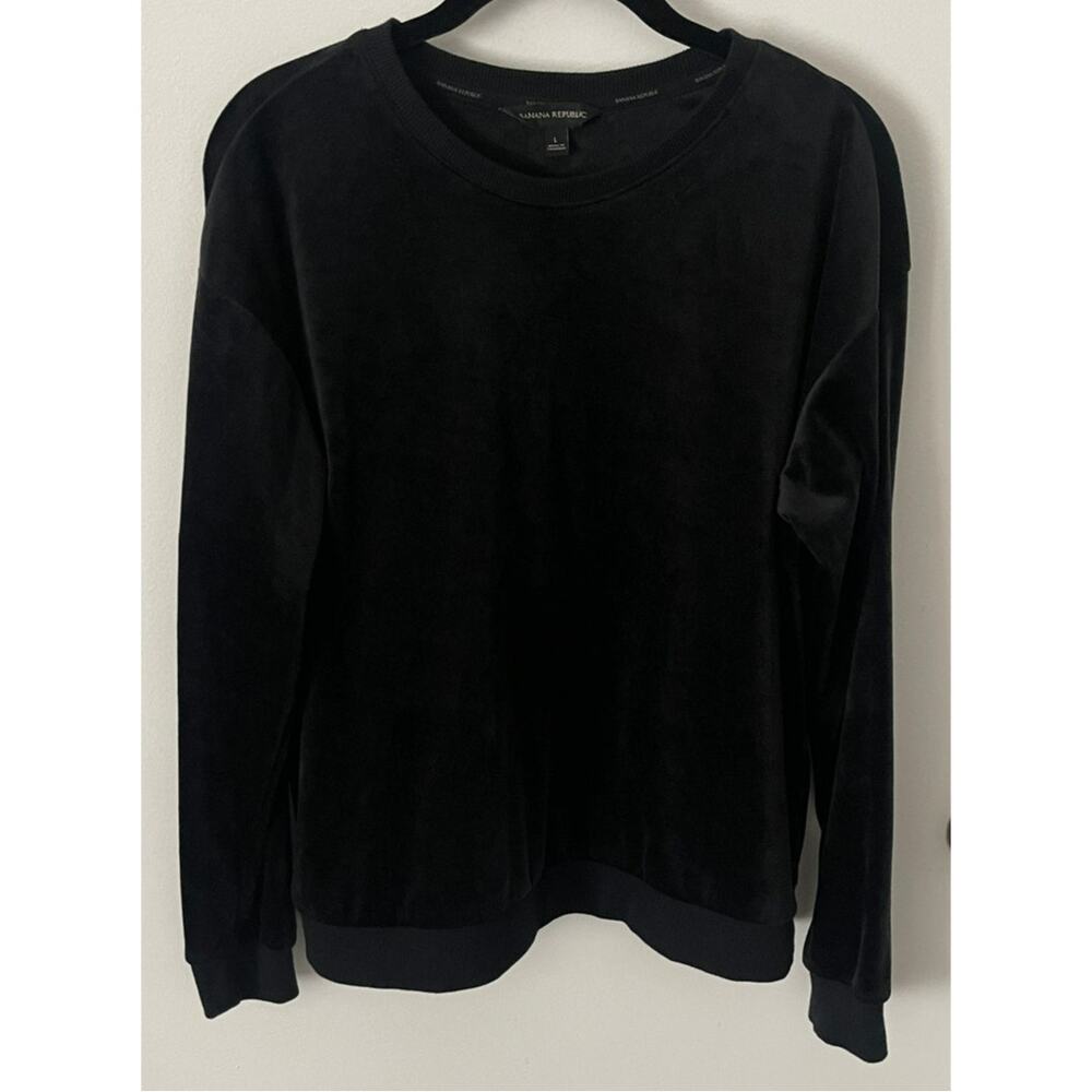 Banana Republic Black Velour Top Crew Neck Long Sleeves Women’s LARGE